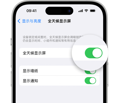 永川苹果15预约维修分享iPhone15如何设置全天候显示屏幕可见 